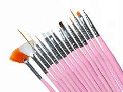 купить Набор кистей для маникюра и дизайна ногтей Lelani с пластиковой ручкой 15 штук Розовый